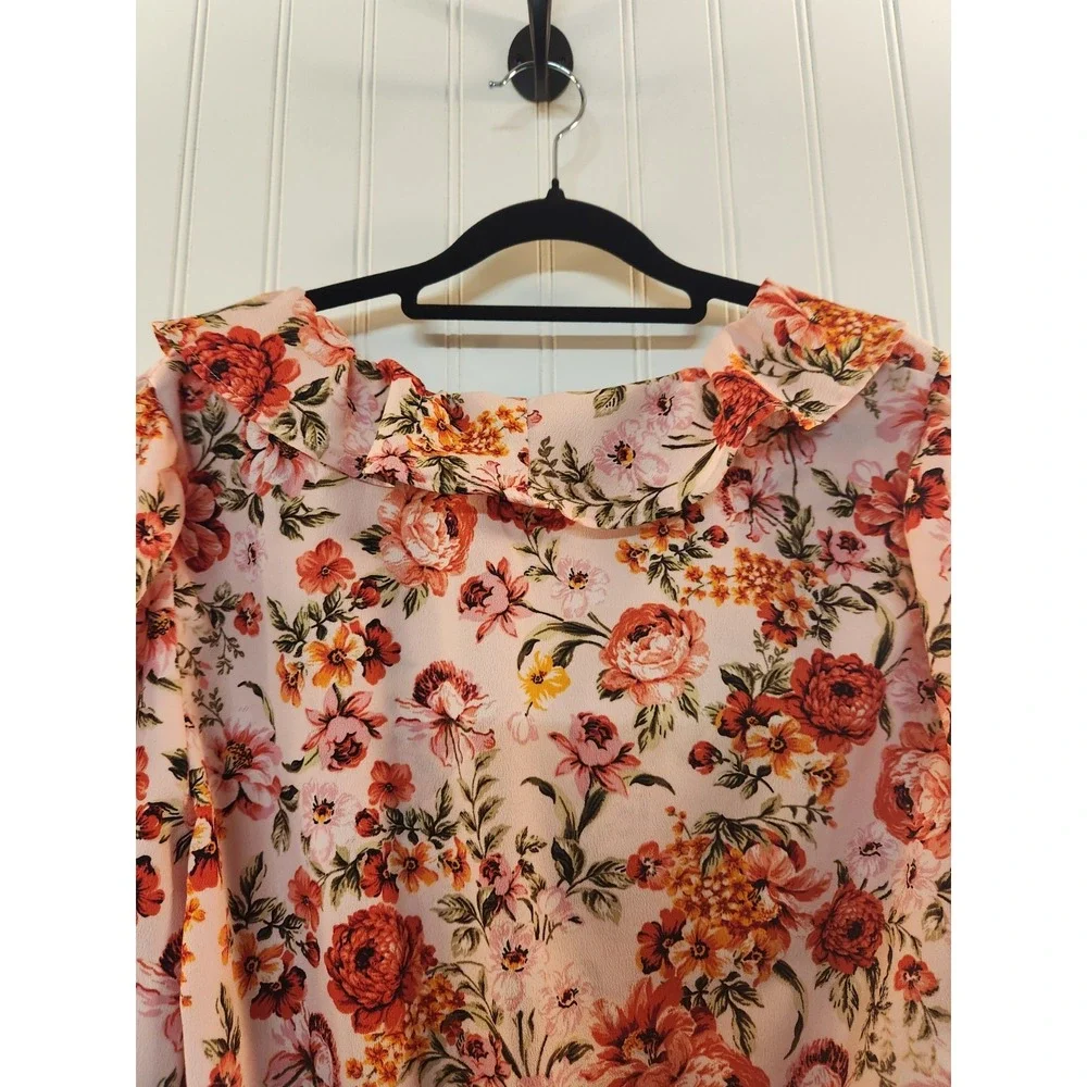 Old Navy Women Blush Floral Ruffle Babydoll  Blouse Size L Fairy Whimsical Flowy